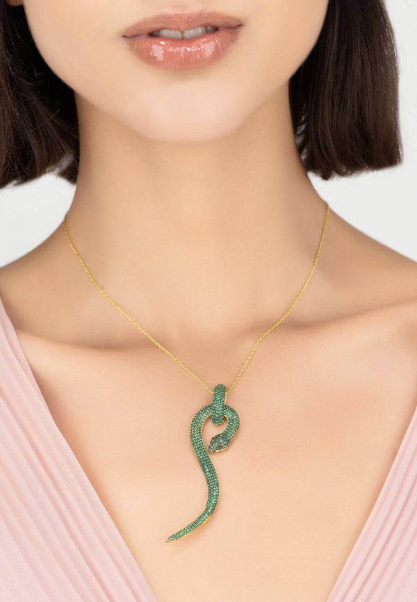 Anaconda Snake Pendant Necklace Gold Emerald