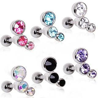 316L Surgical Steel Triple Round CZ Cartilage Earring