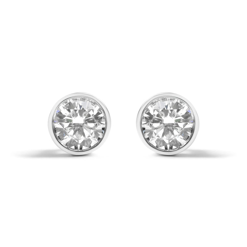 14K White Gold 5/8 Cttw Bezel Set Lab Grown Round Diamond Screw-Back Solitaire Stud Earrings (G-H Color, VS2-SI1 Clarity