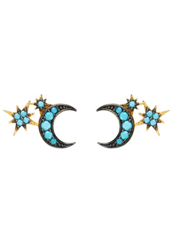 Moon and Starburst Small Stud Earrings Turquoise