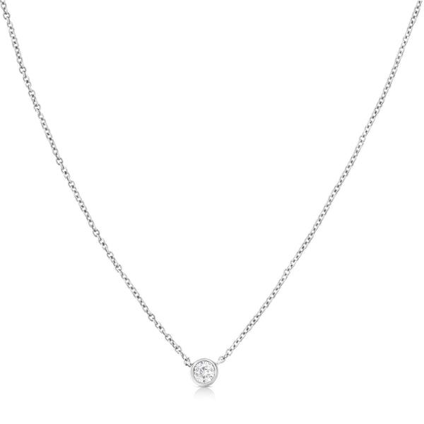 10K Gold 0.10 Carat Diamond Classic Bezel-Set Solitaire Pendant Necklace With 16"-18" Adjustable Chain (H-I Color, SI2-I