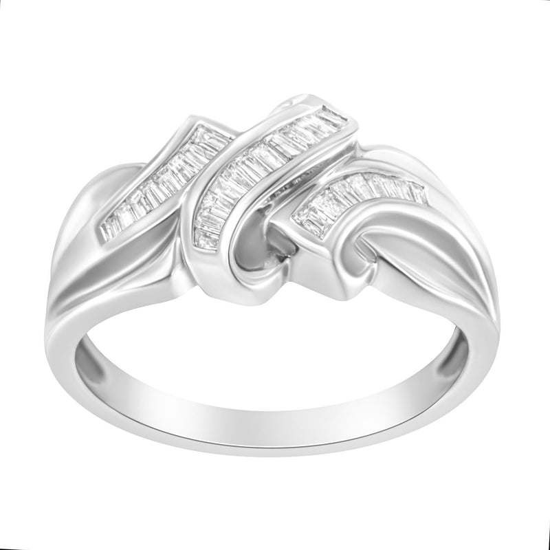 14K White Gold 1/3 Cttw Channel Set Baguette Diamond Bypass Ring Band (H-I Color, SI1-SI2 Clarity) - Ring Size 7
