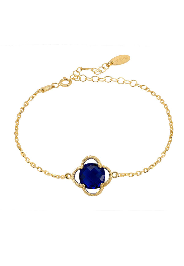 Open Clover Flower Gemstone Bracelet Gold Sapphire