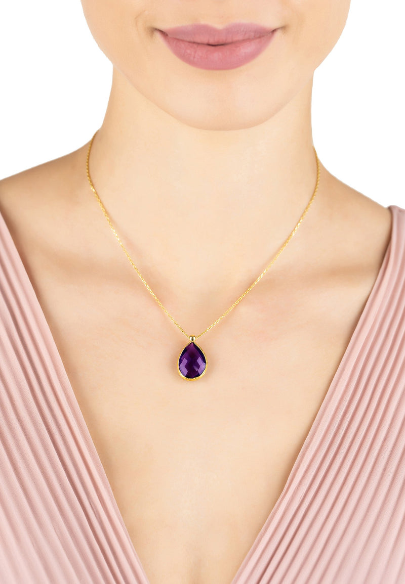 Petite Drop Necklace Gold Amethyst Hydro