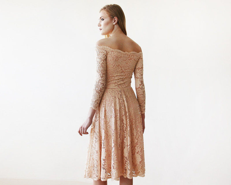 Pink Off-The-Shoulder Floral Lace Long Sleeve Midi Dress SALE 1149