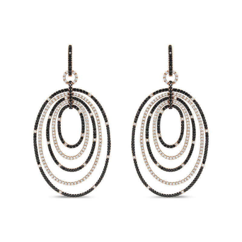 18K Rose Gold 5.00 Cttw Round Black and White Diamond Graduated Hoop Dangle Earrings (Black and F-G Color, VS1-VS2 Clari