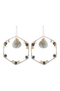 Hde3101 - Natural Stone Beaded Hexagon Drop Earrings