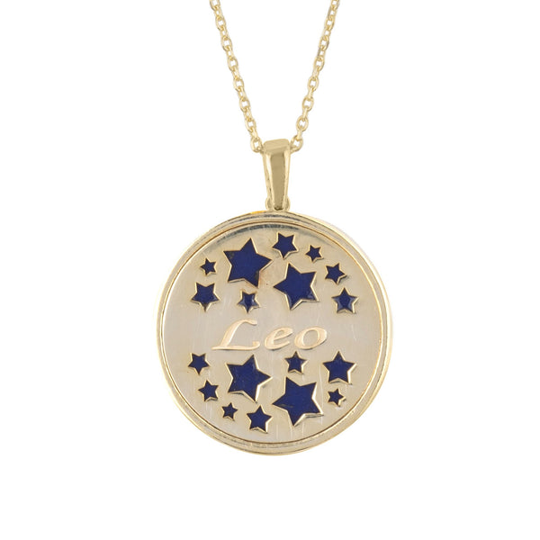Zodiac Lapis Lazuli Gemstone Star Constellation Pendant Necklace Gold Leo