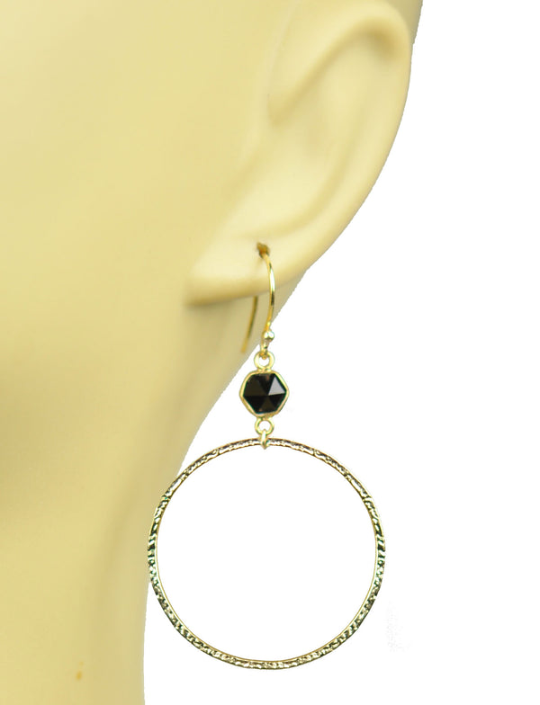 Black Spinel Bezel Circle Earrings
