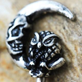 316L Stainless Steel Gothic Owl on the Moon Skeleton Key Navel Ring