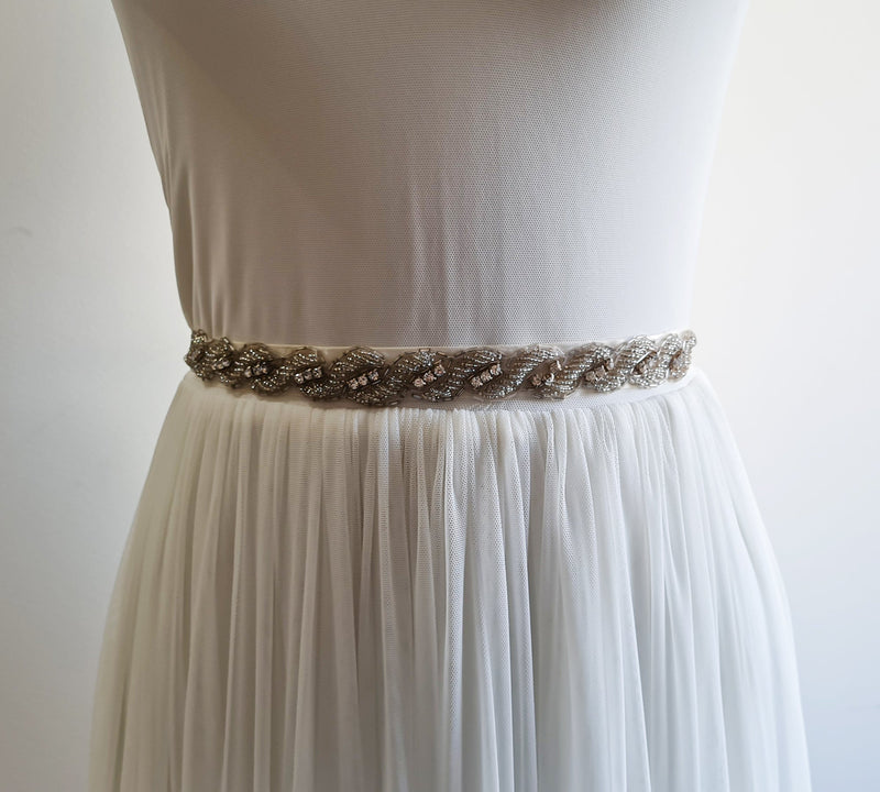 Bridal Wedding Belt, Crystal Beaded Satin Sash, Embellishment  Sash #4066