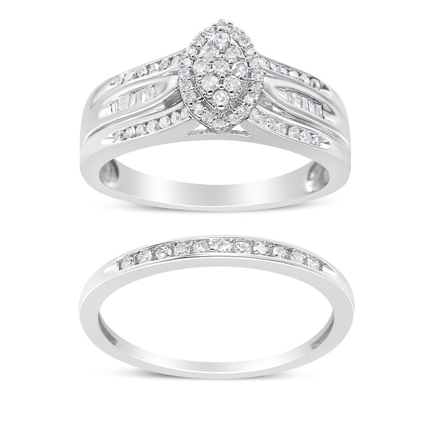 .925 Sterling Silver 1/2 Cttw Round and Baguette-Cut Diamond Engagement Bridal Set (I-J Color, I1-I2 Clarity) - Size 9