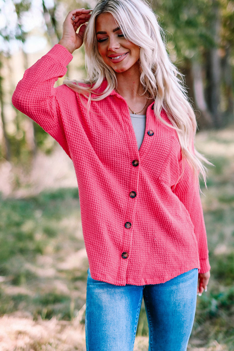 June Waffle Knit Button Up Casual Shirt