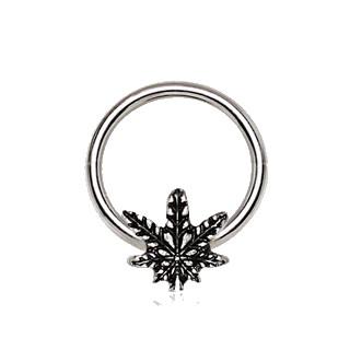316L Stainless Steel Pot Leaf Snap-In Captive Bead Ring / Septum Ring