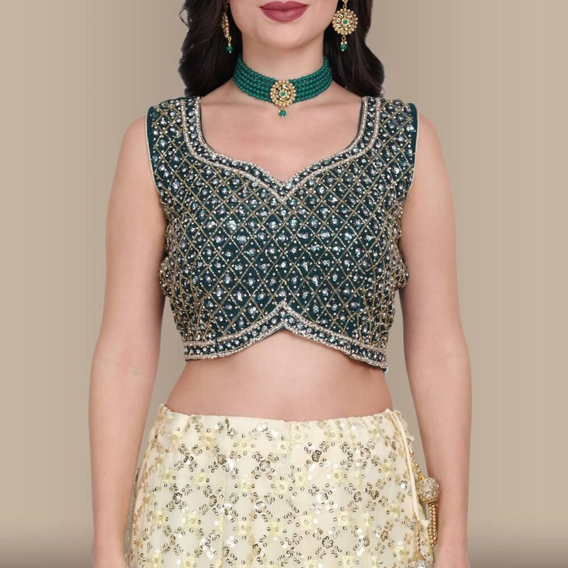 Sequin Work Lehenga With Contrast Choli - Yellow