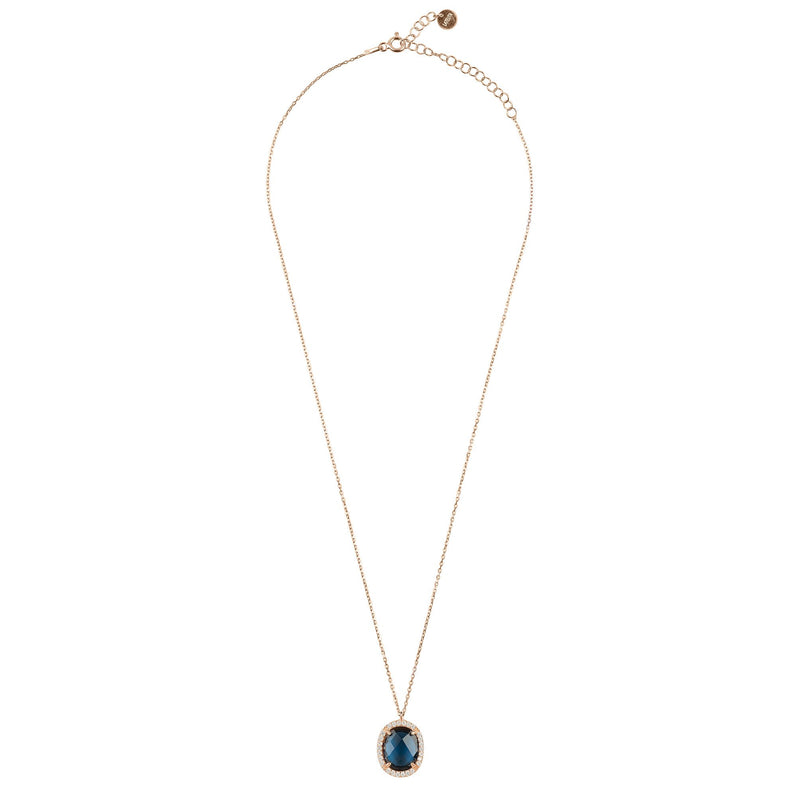 Beatrice Oval Gemstone Pendant Necklace Rose Gold Sapphire Hydro