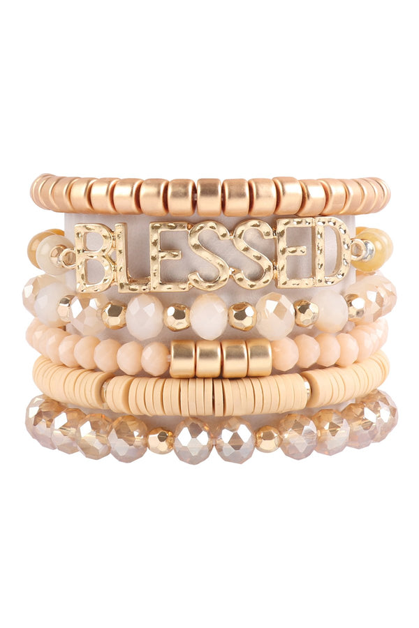 Hdb3129 - "Blessed" Charm Multiline Beaded Bracelet