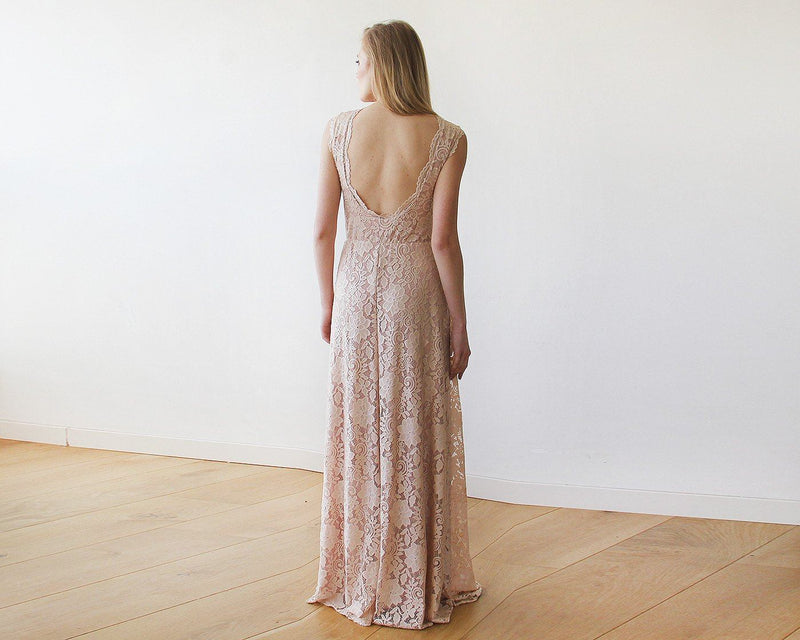 Open Back Lace Maxi Dress Sleeveless Pink Blush SALE 1141