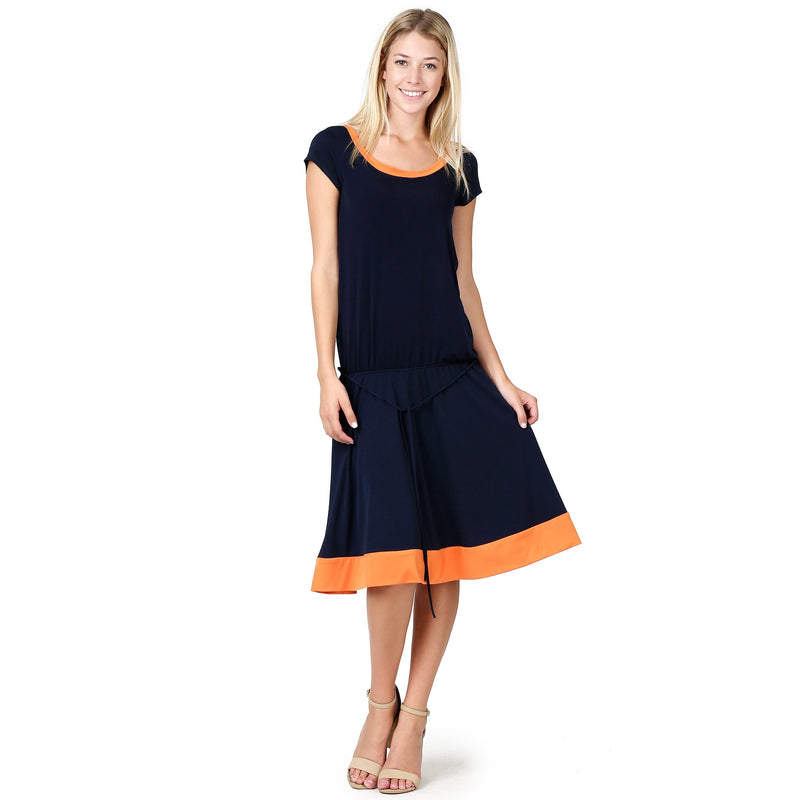 Evanese Women's Short Sleeve Color Block Casual Knee Length Dress