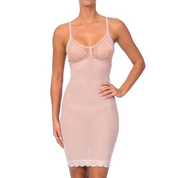 Hi Power Mesh Full Body Slip Shaper With Lace Detail at Bust Nude