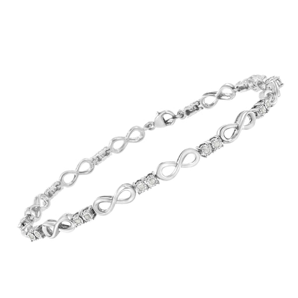 .925 Sterling Silver 1/4 Cttw Miracle Set Diamond Infinity Link Bracelet (I-J Color, I3-Promo Clarity) - 7.25"