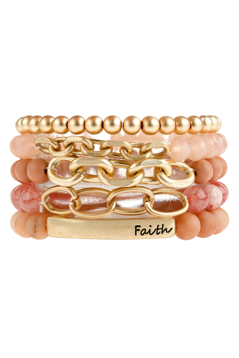 Hdb2997 - "Faith" Multi Line Charm Beaded Bracelet