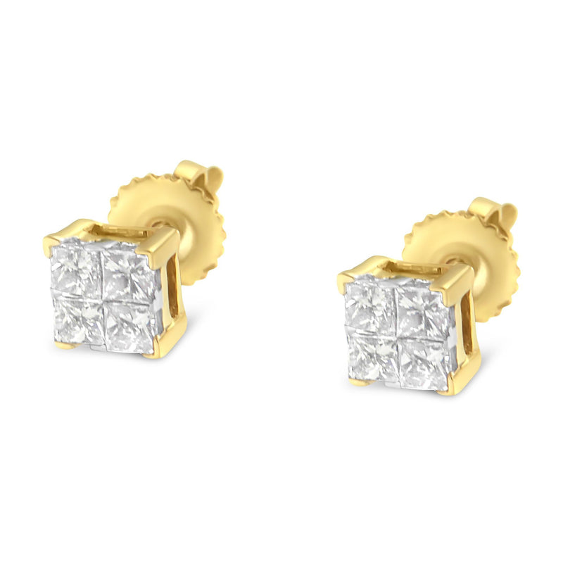 10KT Yellow Gold Princess Diamond Composite Stud Earring (1/2 Cttw, I-J Color, I1-I2 Clarity)