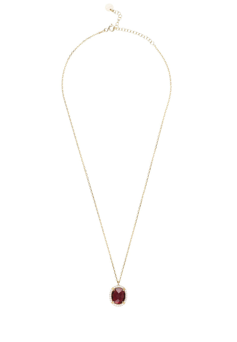 Beatrice Oval Gemstone Pendant Necklace Gold Garnet