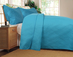 Solid Turquoise Teal Blue Thin & Lightweight Reversible Quilted Coverlet Bedspread Set (LH3000)