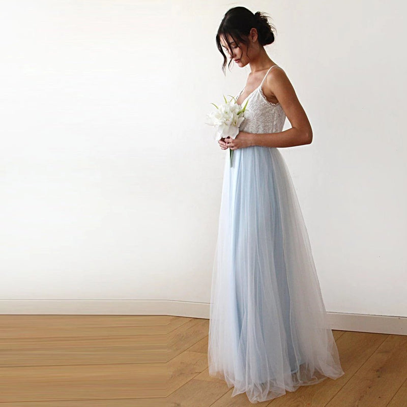 Fairy Ivory & Light Blue Tulle Wedding Gown, Two Colors Dress 1185