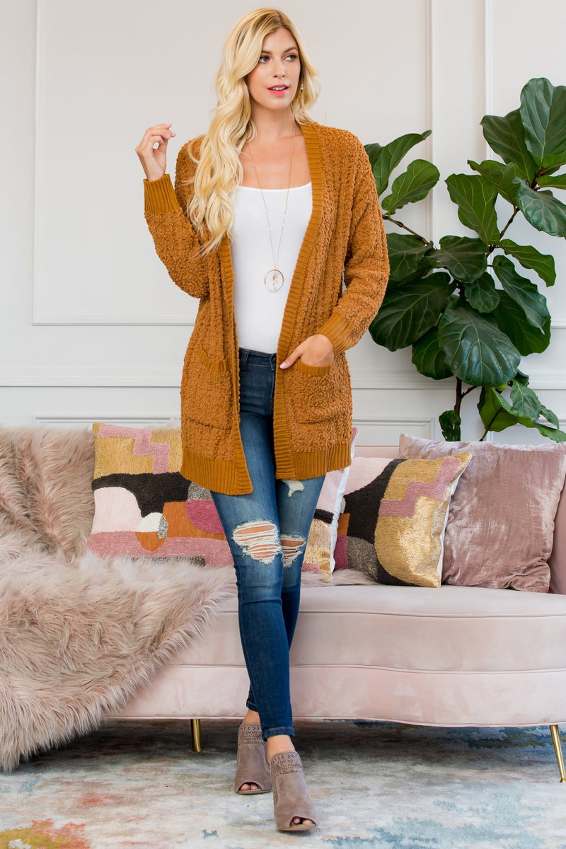Cable Popcorn Sweater Cardigan With Pockets