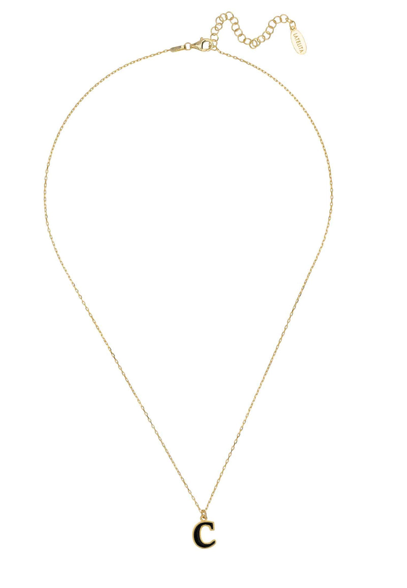 Initial Enamel Necklace Gold C