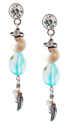 Dangle and Drop Earrings With Blue Agate Stones, Crosses, Swarovski Crystals and Charms. Boho Chic Earrings, Boho Chic J