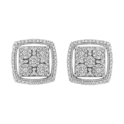 .925 Sterling Silver 3/8 Cttw Miracle Set Round Diamond Double Halo Cluster Earrings (I-J Color, I2-I3 Clarity)