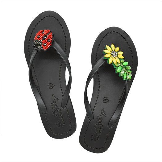 Ladybug & Daisy -  Embellished Motifs Women's High Wedge Flip Flops Sandal