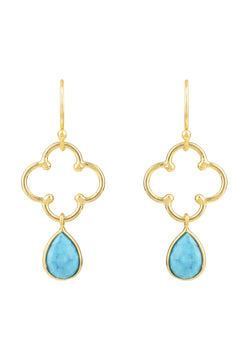 Open Clover Gemstone Drop Earring Gold Turquoise