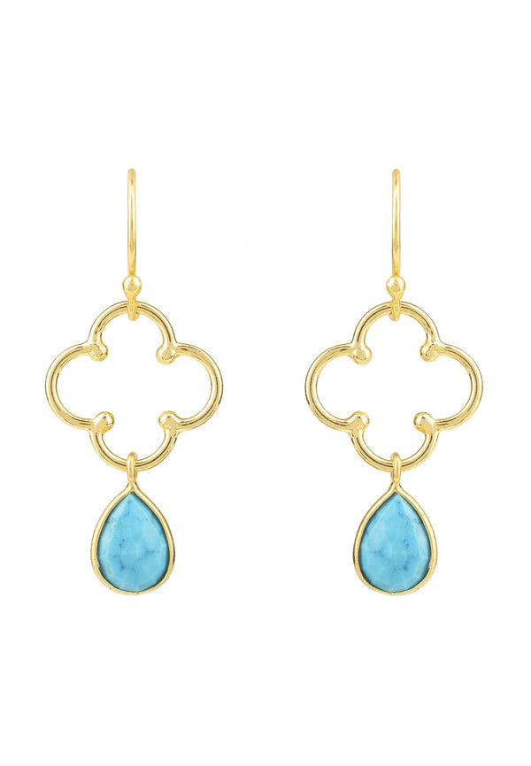 Open Clover Gemstone Drop Earring Gold Turquoise