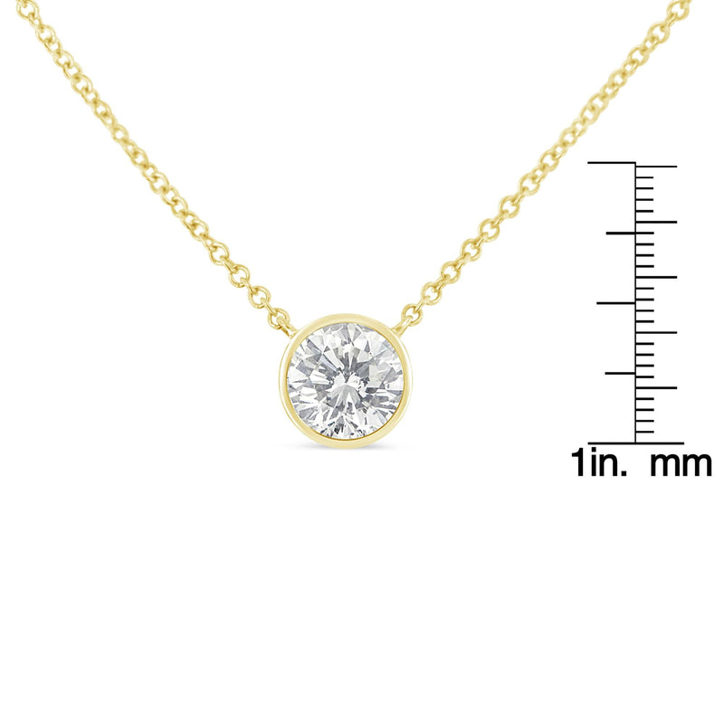 10K Yellow Gold 1/2 Carat Round Brilliant-Cut Diamond Modern Bezel-Set Solitaire 16"-18" Pendant Necklace (H-I Color, SI