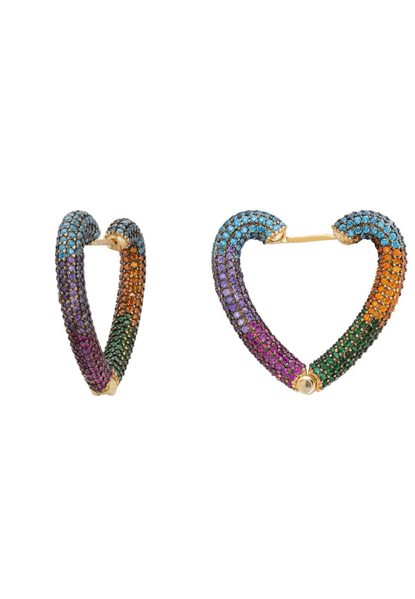 Rainbow Heart Huggie Earrings Gold