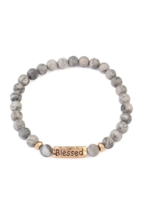 "Blessed" Natural Stone Message Bracelet