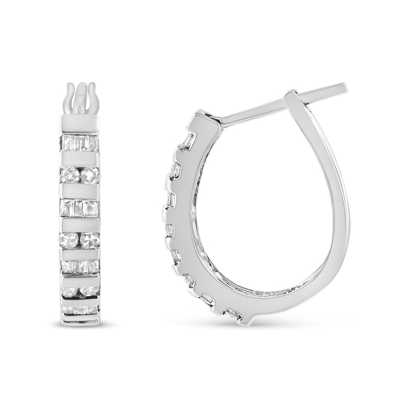 10K Yellow Gold 1.0 Cttw Round and Baguette-Cut Diamond Hoop Earrings (I-J Color, I2-I3 Clarity)