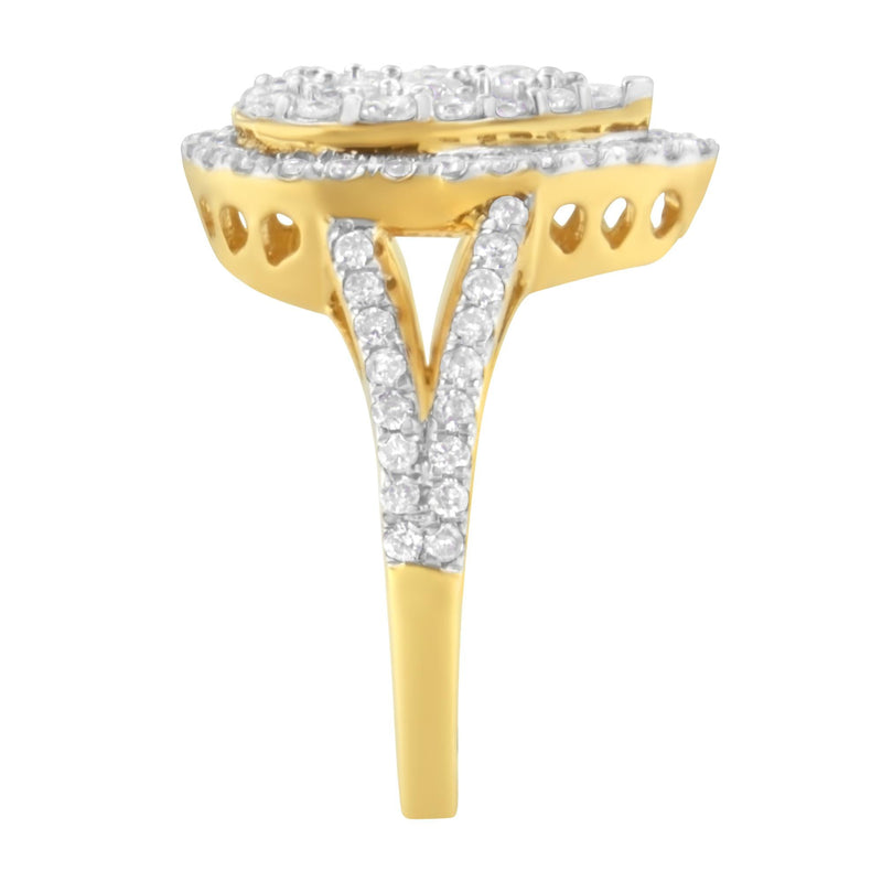 2 Micron Yellow Plated Sterling Silver Diamond Cluster Ring (1 1/2 Cttw, J-K Color, I1-I2 Clarity)