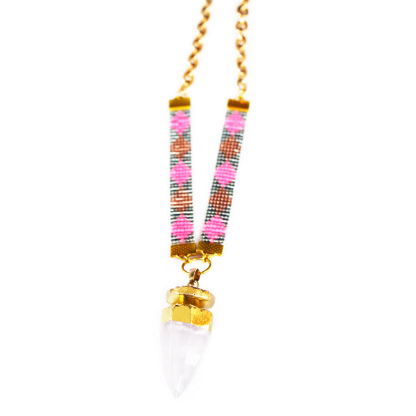 St Tropez Crystal Quartz Necklace - Pink