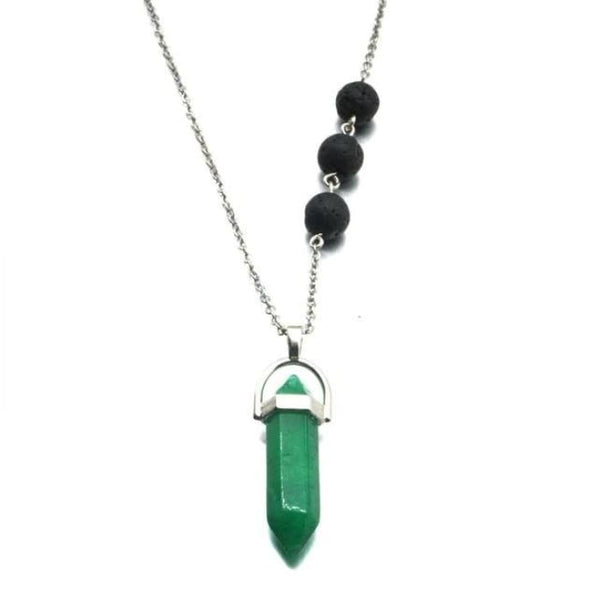 Verdite Green Crystal Lava Stone Necklace