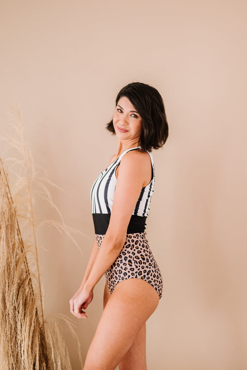 Smile in the Sunshine Leopard & Stripes One-Piece