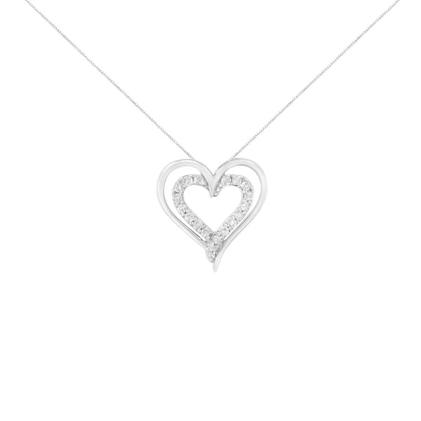 .925 Sterling Silver 1/4 Cttw Diamond Open Double Heart 18" Pendant Necklace (I-J Clarity, I2-I3 Color)