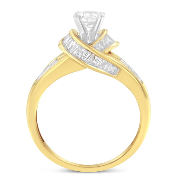 14K Two-Toned Gold Round, Baguette and Princess Cut Diamond Ring (1 1/8 Cttw, H-I Color, SI2-I1 Clarity) - Size 7