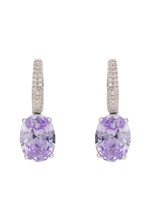 Alexandra Oval Drop Earrings Silver Lilac Amethyst