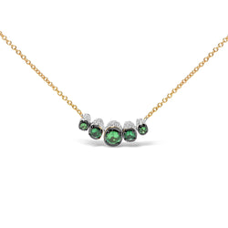 18K Rose Gold 3/4 Cttw Pave Diamonds and Graduated Green Tsavorite Gemstone Curved Bar Choker Necklace (G-H Color, SI1-S