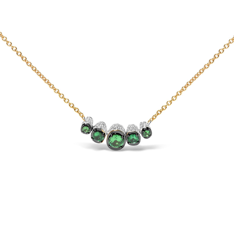 18K Rose Gold 3/4 Cttw Pave Diamonds and Graduated Green Tsavorite Gemstone Curved Bar Choker Necklace (G-H Color, SI1-S